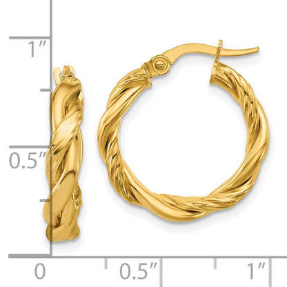 14K Yellow Gold Polished And Twisted Round Hoop Earrings