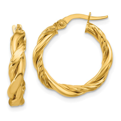 14K Yellow Gold Polished And Twisted Round Hoop Earrings
