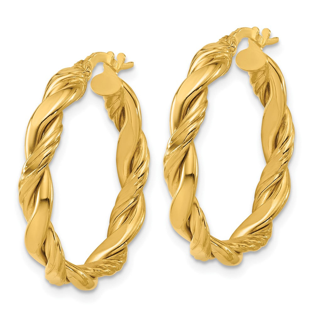 14K Yellow Gold Polished And Twisted Round Hoop Earrings