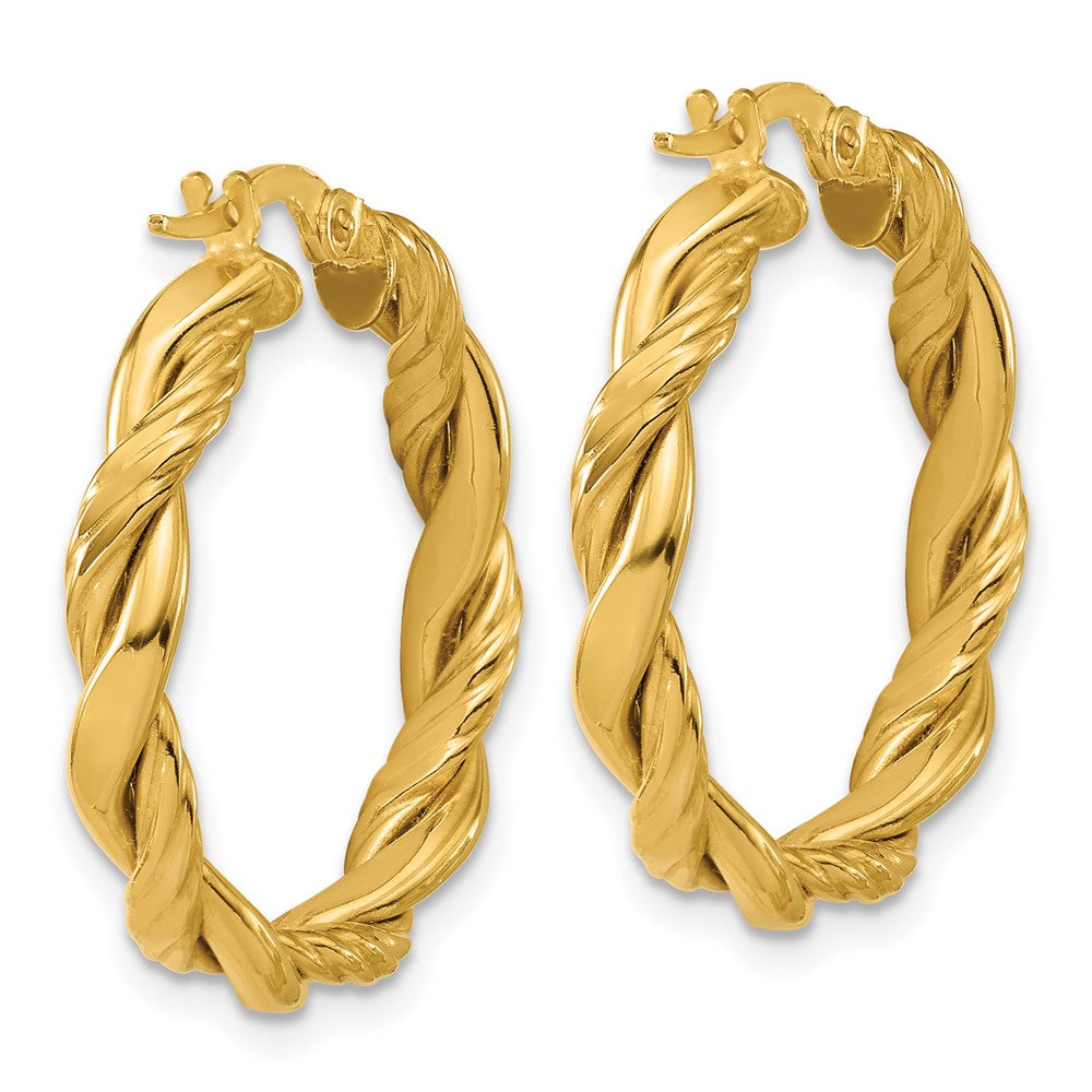 14K Yellow Gold Polished And Twisted Round Hoop Earrings