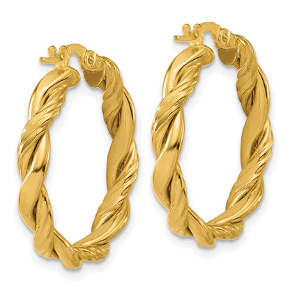 14K Yellow Gold Polished And Twisted Round Hoop Earrings