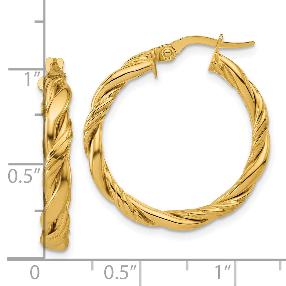14K Yellow Gold Polished And Twisted Round Hoop Earrings