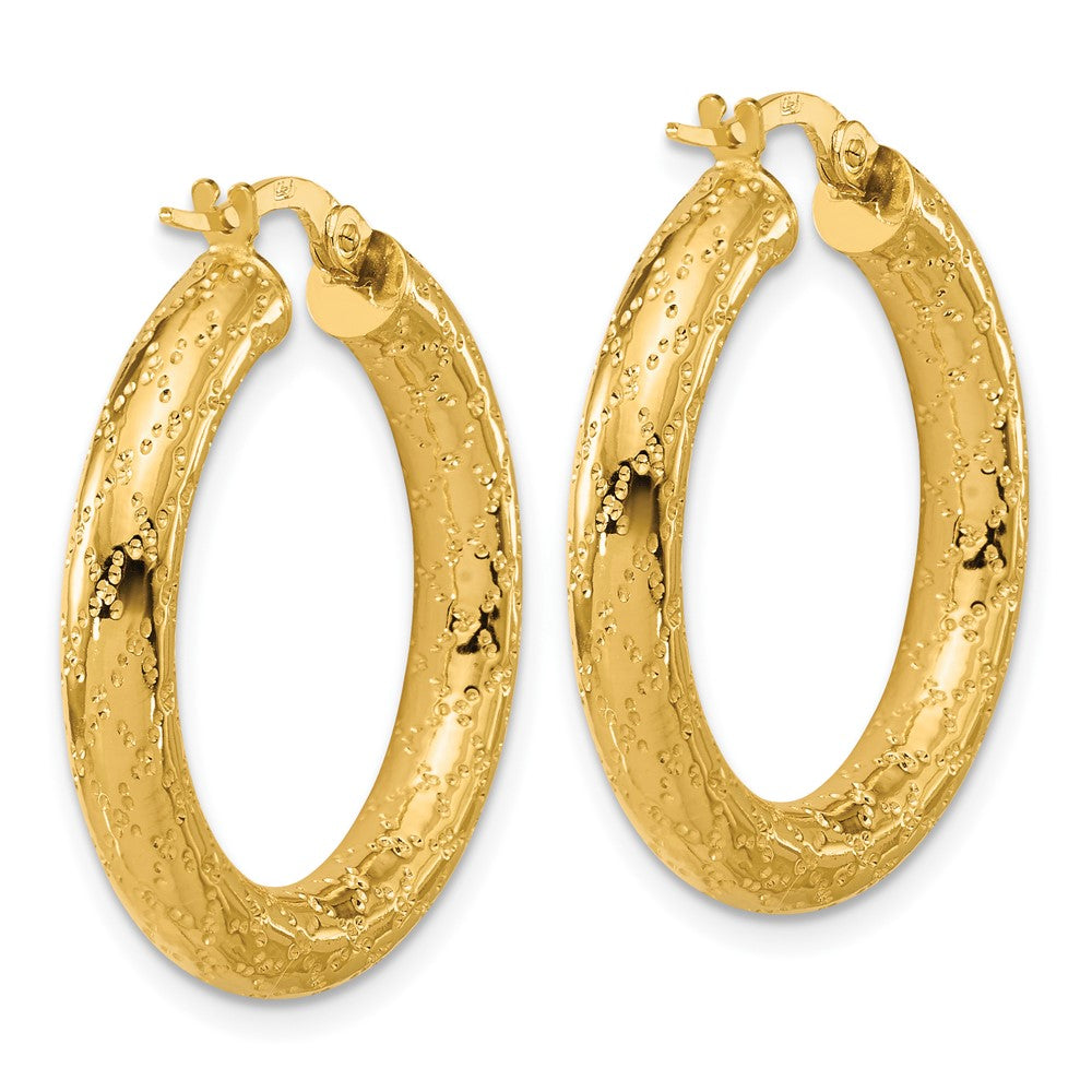 14K Yellow Gold Polished Patterned Round Hoop Earrings