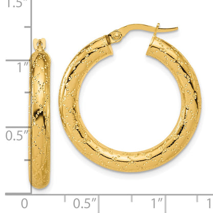 14K Yellow Gold Polished Patterned Round Hoop Earrings