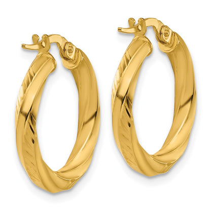 14K Yellow Gold Polished And Diamond Cut Round Hoop Earrings