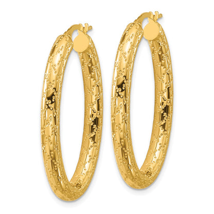 14K Yellow Gold Polished Patterned Oval Hoop Earrings