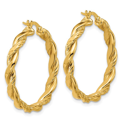14K Yellow Gold Polished And Twisted Round Hoop Earrings