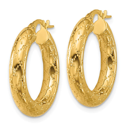 14K Yellow Gold Polished Patterned Round Hoop Earrings