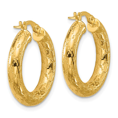 14K Yellow Gold Polished Patterned Round Hoop Earrings