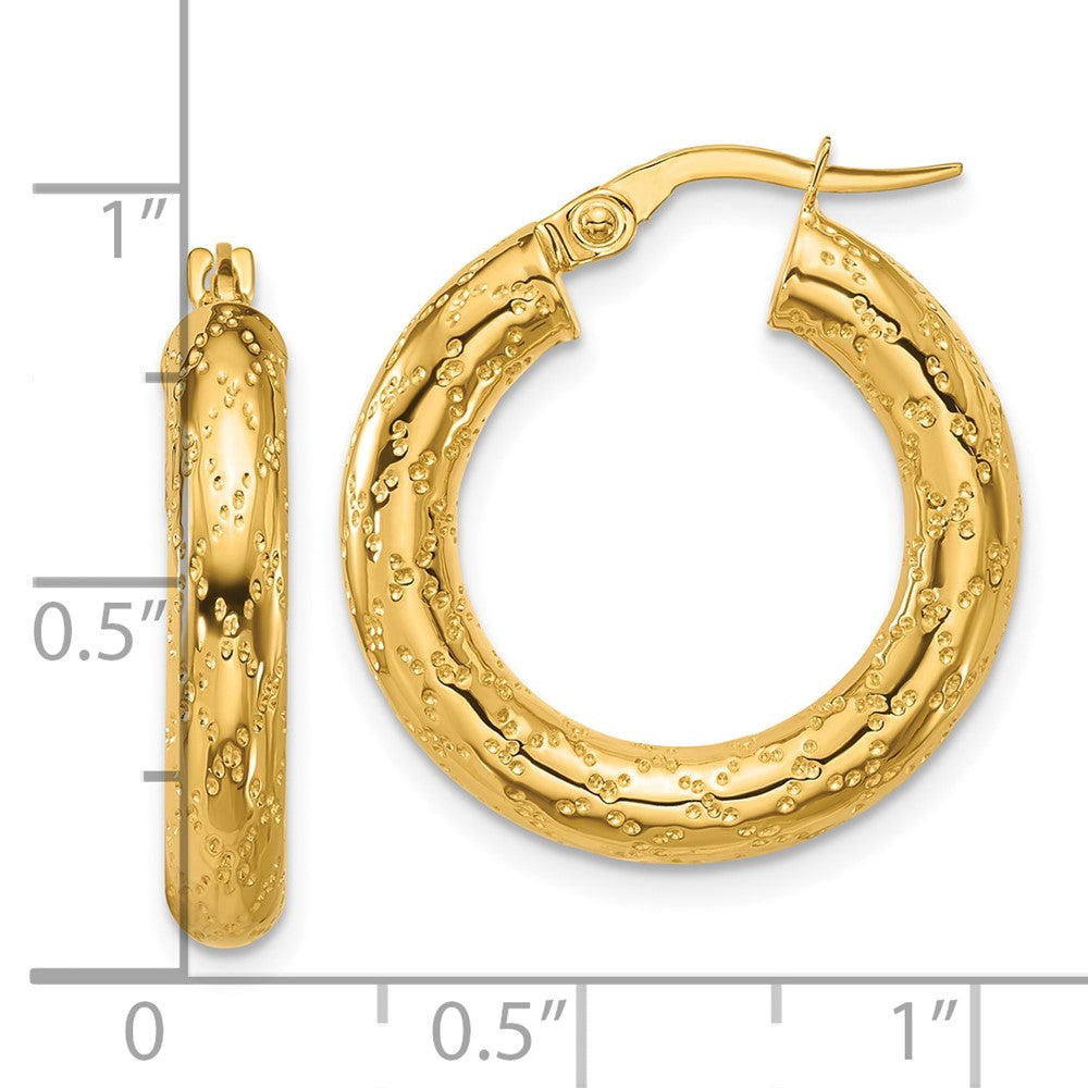 14K Yellow Gold Polished Patterned Round Hoop Earrings