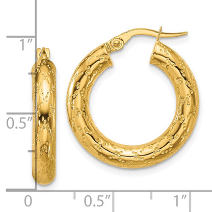 14K Yellow Gold Polished Patterned Round Hoop Earrings