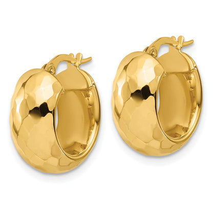14K Yellow Gold Polished And Diamond Cut Hoop Earrings
