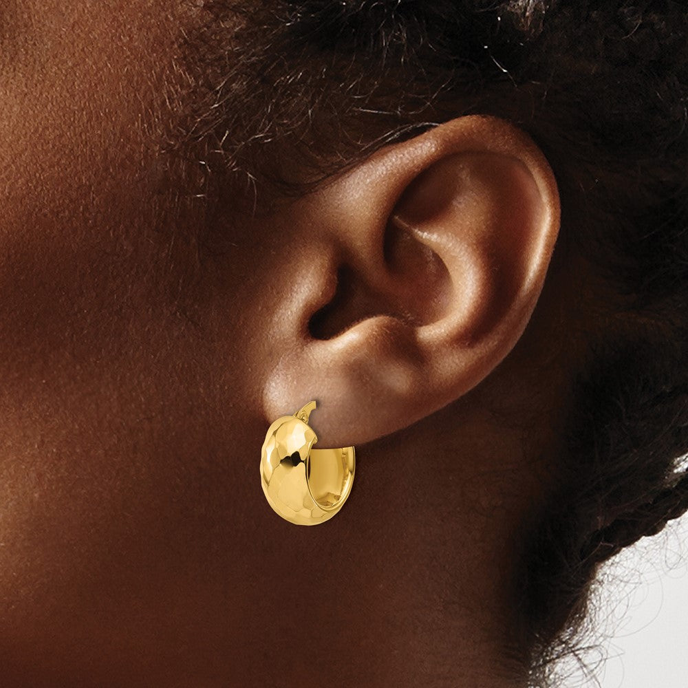 14K Yellow Gold Polished And Diamond Cut Hoop Earrings