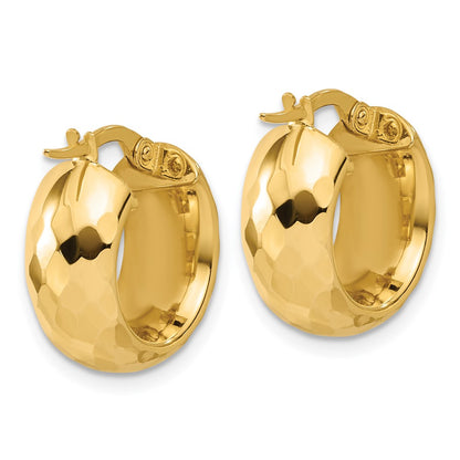 14K Yellow Gold Polished And Diamond Cut Hoop Earrings