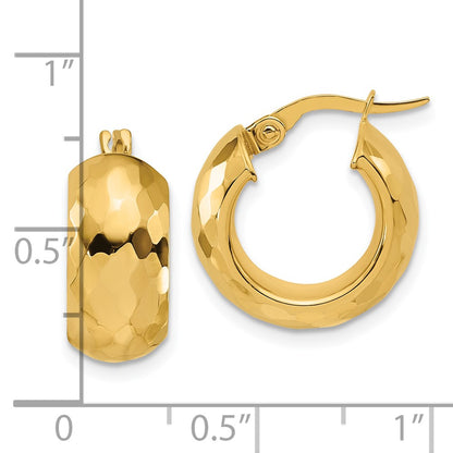 14K Yellow Gold Polished And Diamond Cut Hoop Earrings