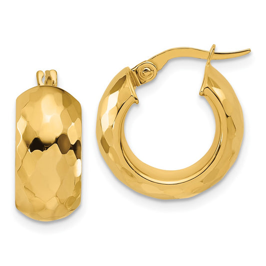 14K Yellow Gold Polished And Diamond Cut Hoop Earrings