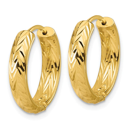 14K Yellow Gold Leslie'S' Polished And Dia Cut Hinged Hoop Earrings