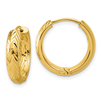 14K Yellow Gold Leslie'S' Polished And Dia Cut Hinged Hoop Earrings