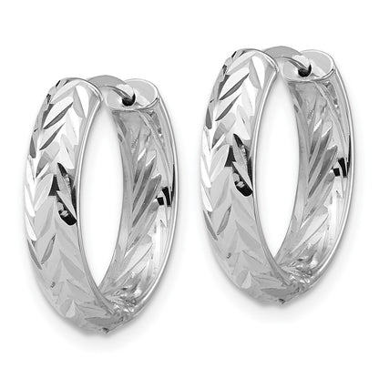 14K Yellow & Rhodium Leslie'S' White Rh Plat Polish/Dia Cut Hinged Hoop Earrings