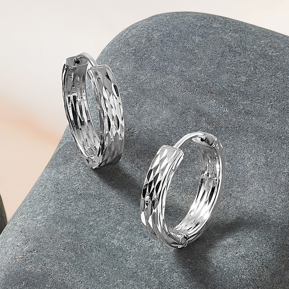 14K Yellow & Rhodium Leslie'S' White Rh Plat Polish/Dia Cut Hinged Hoop Earrings