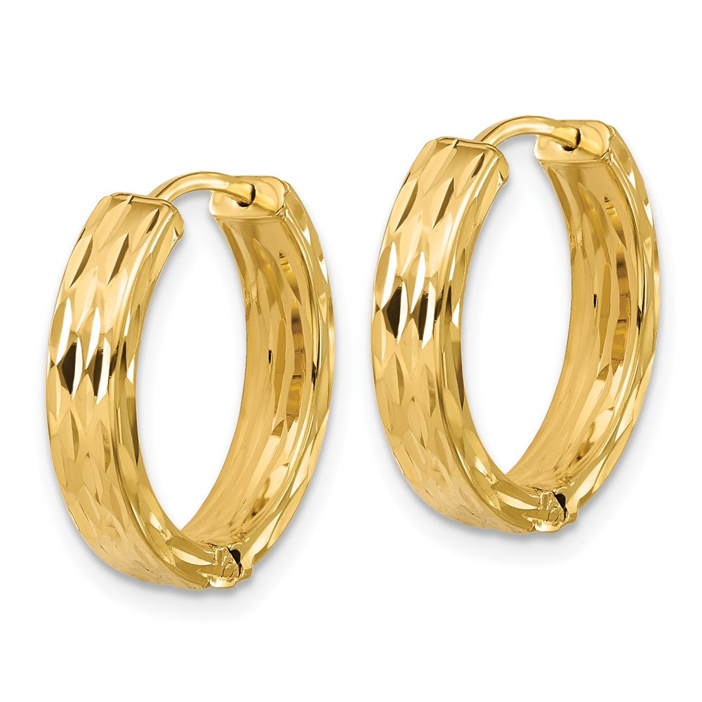 14K Yellow Gold Leslie'S' Polished And Dia Cut Square Tube Hinged Hoop Earrings