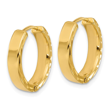 14K Yellow Gold Leslie'S' Polished And Dia Cut Square Tube Hinged Hoop Earrings