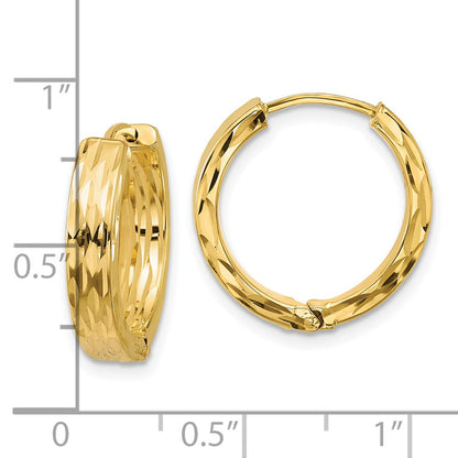 14K Yellow Gold Leslie'S' Polished And Dia Cut Square Tube Hinged Hoop Earrings