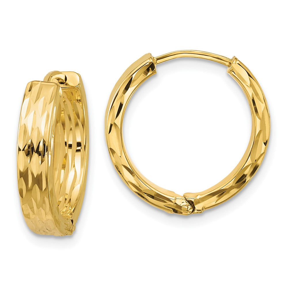14K Yellow Gold Leslie'S' Polished And Dia Cut Square Tube Hinged Hoop Earrings