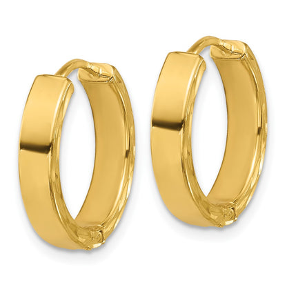 14K Yellow & Rhodium Rh Polish/Dia Cut Square Tube Hinged Hoop Earrings
