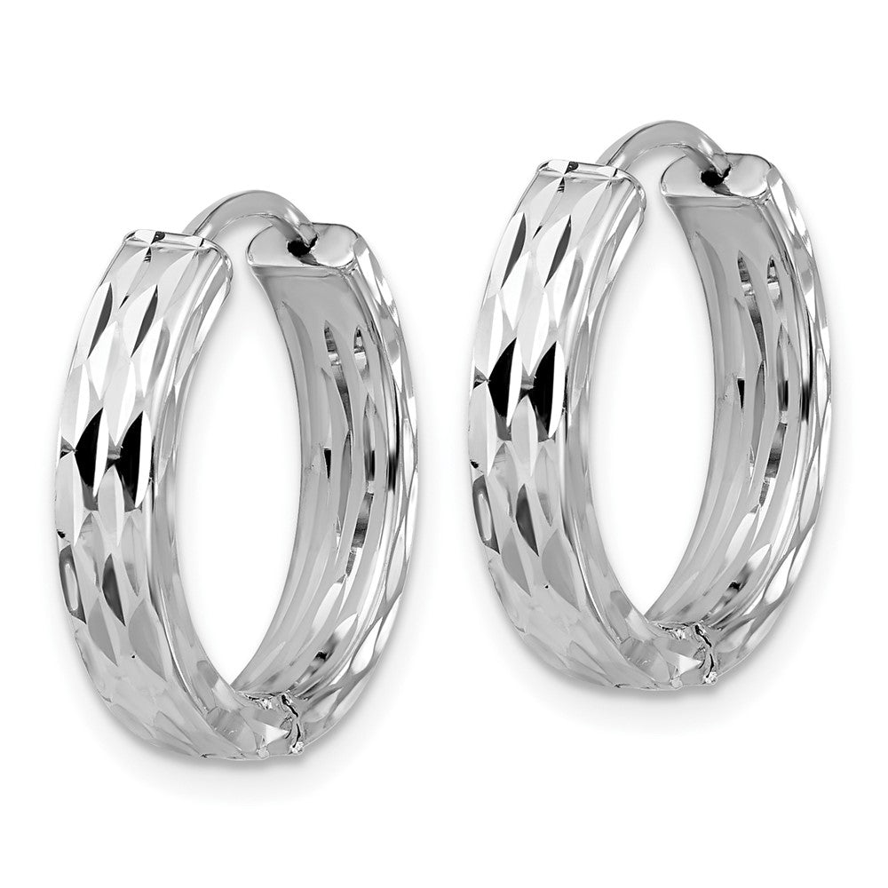 14K Yellow & Rhodium Leslie'S' Wht Rh Plat Polished/Dia Cut Hinged Hoop Earrings