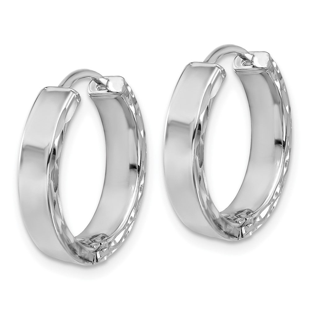 14K Yellow & Rhodium Leslie'S' Wht Rh Plat Polished/Dia Cut Hinged Hoop Earrings