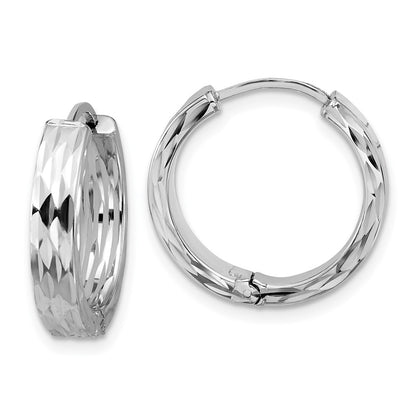 14K Yellow & Rhodium Leslie'S' Wht Rh Plat Polished/Dia Cut Hinged Hoop Earrings