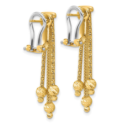 14K Yellow Gold Polish/Texture/Dia Cut Fancy Dangle Omega Earrings