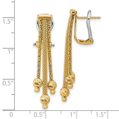 14K Yellow Gold Polish/Texture/Dia Cut Fancy Dangle Omega Earrings