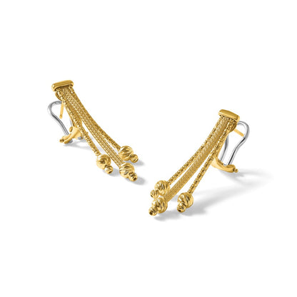 14K Yellow Gold Polish/Texture/Dia Cut Fancy Dangle Omega Earrings