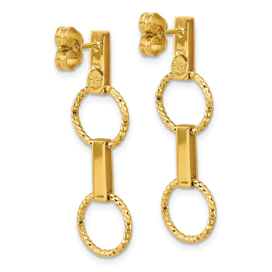 14K Yellow Gold Polished And Diamond Cut Circle Dangle Post Earrings