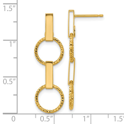 14K Yellow Gold Polished And Diamond Cut Circle Dangle Post Earrings