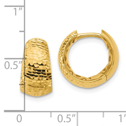 14K Yellow Gold Polished And Diamond Cut Huggie Hoop Earrings