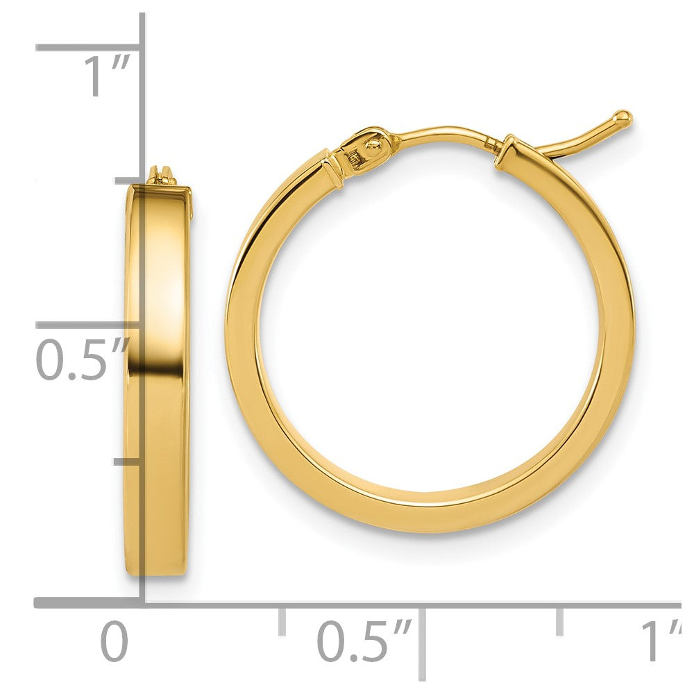 14K Yellow Gold Polished Square Tube Round Hoop Earrings