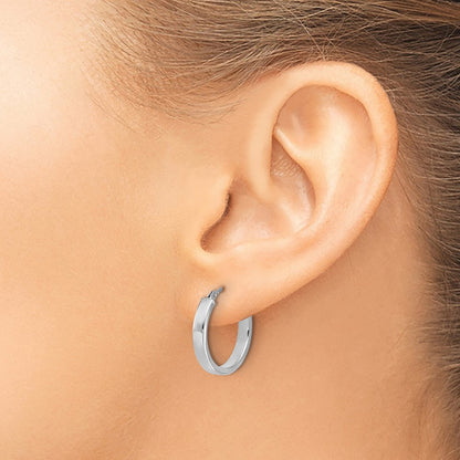 14K White Gold Square Tube Round Hoop Earrings