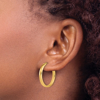 14K Yellow Gold Polished Square Tube Round Hoop Earrings