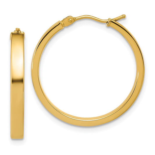 14K Yellow Gold Polished Square Tube Round Hoop Earrings