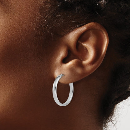 14K White Gold Square Tube Round Hoop Earrings