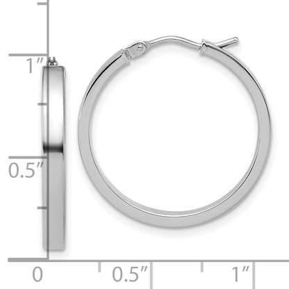 14K White Gold Square Tube Round Hoop Earrings