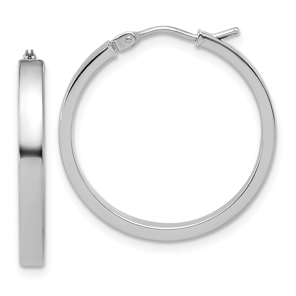 14K White Gold Square Tube Round Hoop Earrings