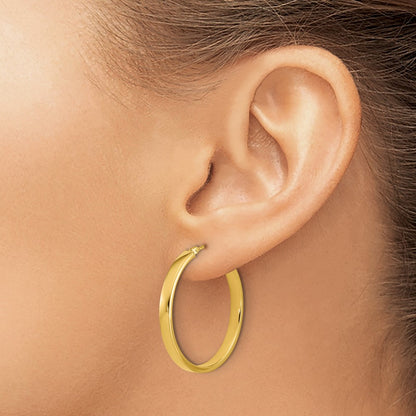 14K Yellow Gold Polished Square Tube Round Hoop Earrings