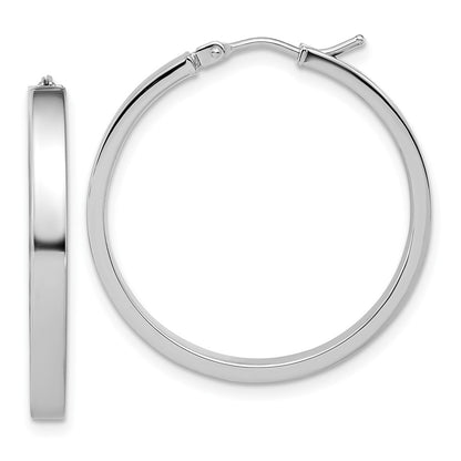 14K White Gold Square Tube Round Hoop Earrings