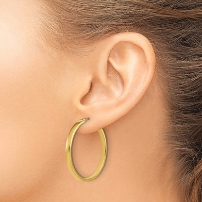 14K Yellow Gold Polished Square Tube Round Hoop Earrings