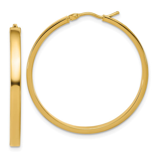 14K Yellow Gold Polished Square Tube Round Hoop Earrings