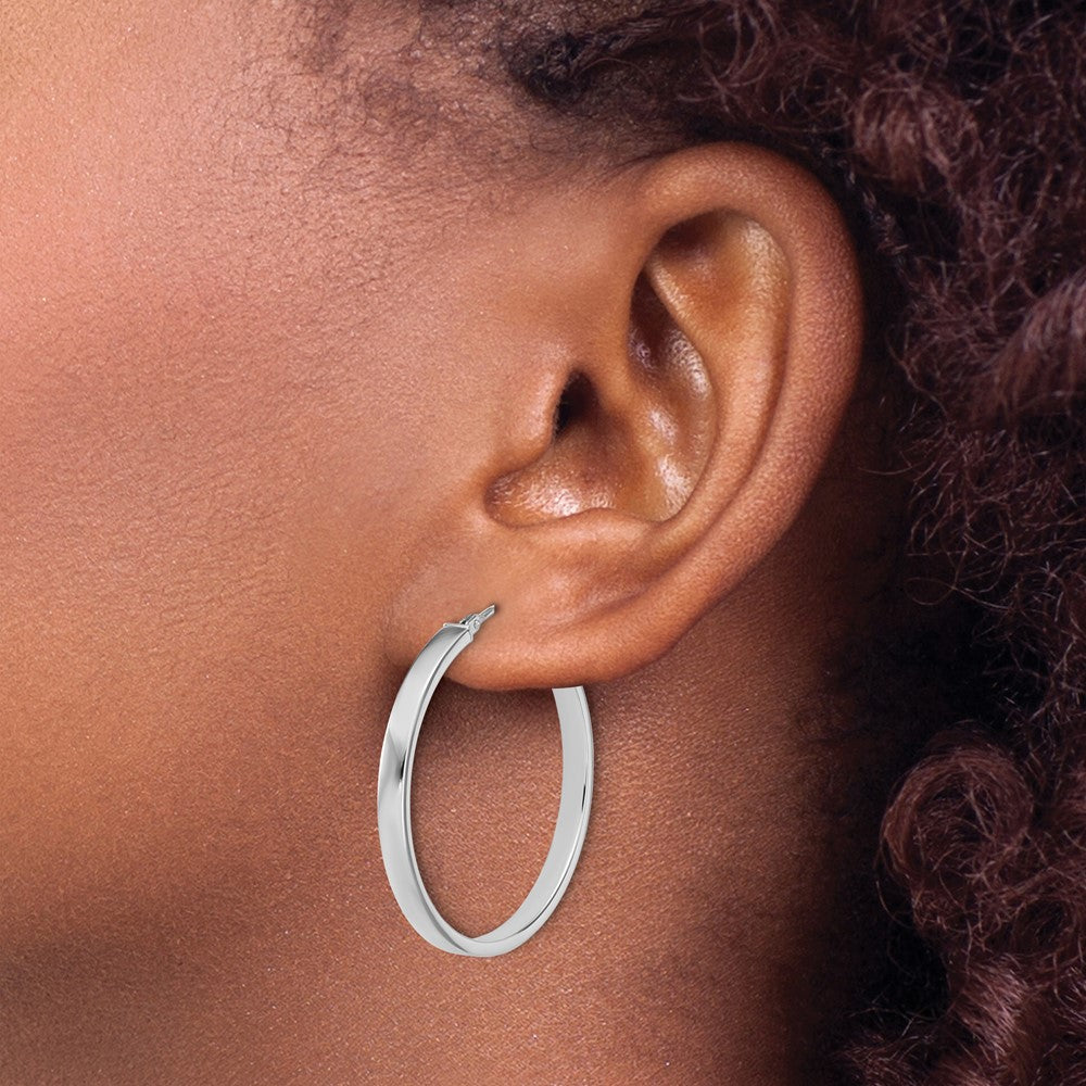 14K White Gold Square Tube Round Hoop Earrings